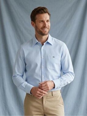 Lacoste Men's Pale Blue Long-Sleeve Dress Shirt size 17 3/4 - 45